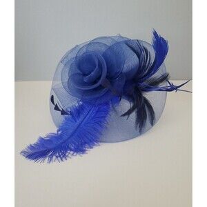 Blue Fascinator Floral Feather Mesh Headband Church Cocktail Wedding Derby Hat